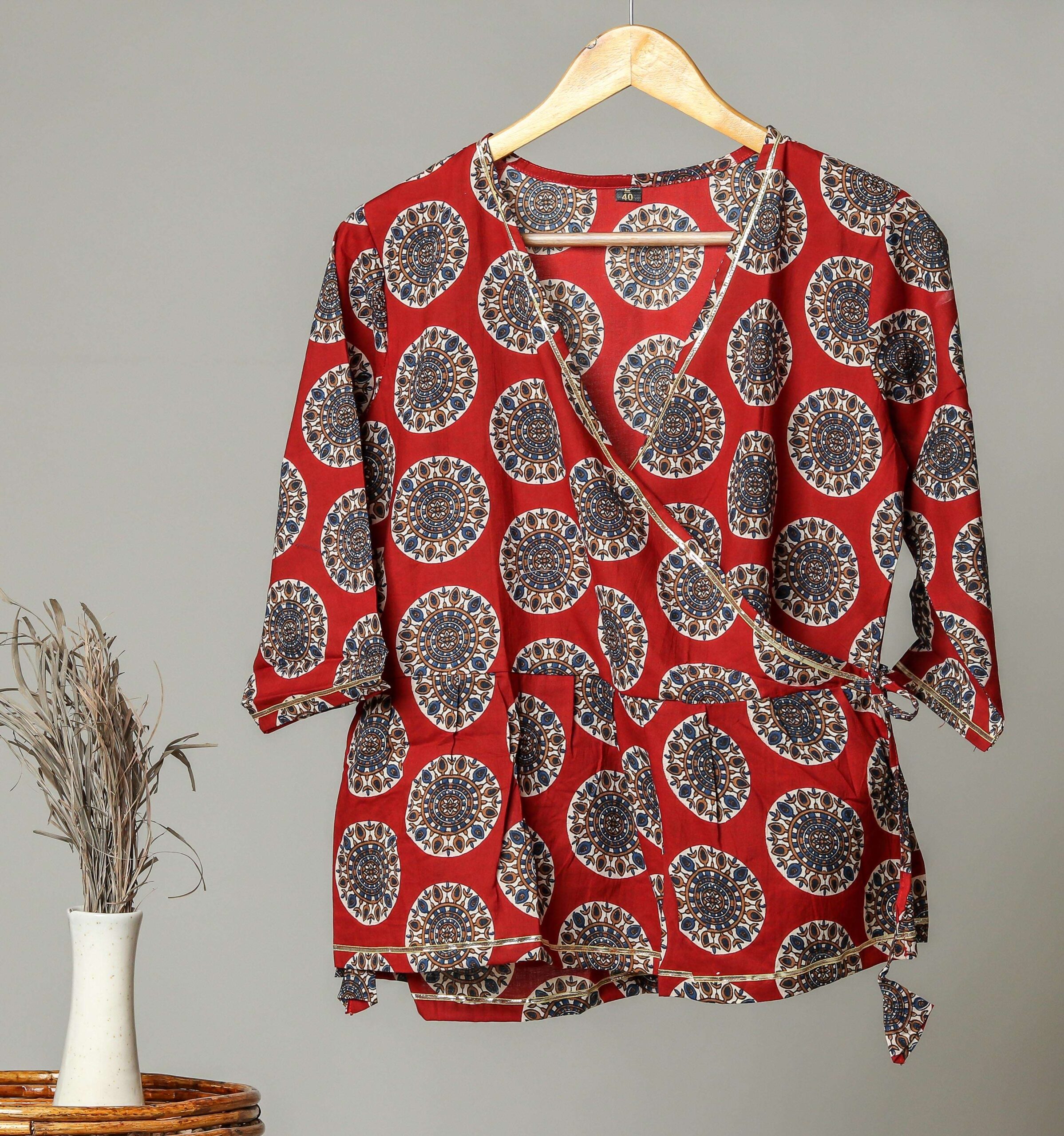 Handmade Block Print Cotton for Women ? Ethnic Floral Printed Top with Long Sleeves