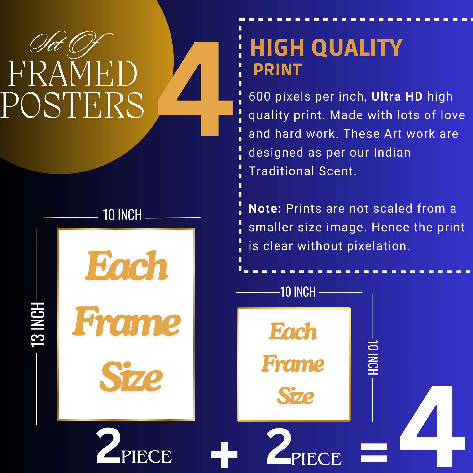 Set of Four Wall Paintings for Wall Dacoration Golden Framed Wall Paintings for Living Room & Bedroom Wall Art for Home Decoration & Office Wall Décor (13x10 inch CH-GD4-13) - Image 4