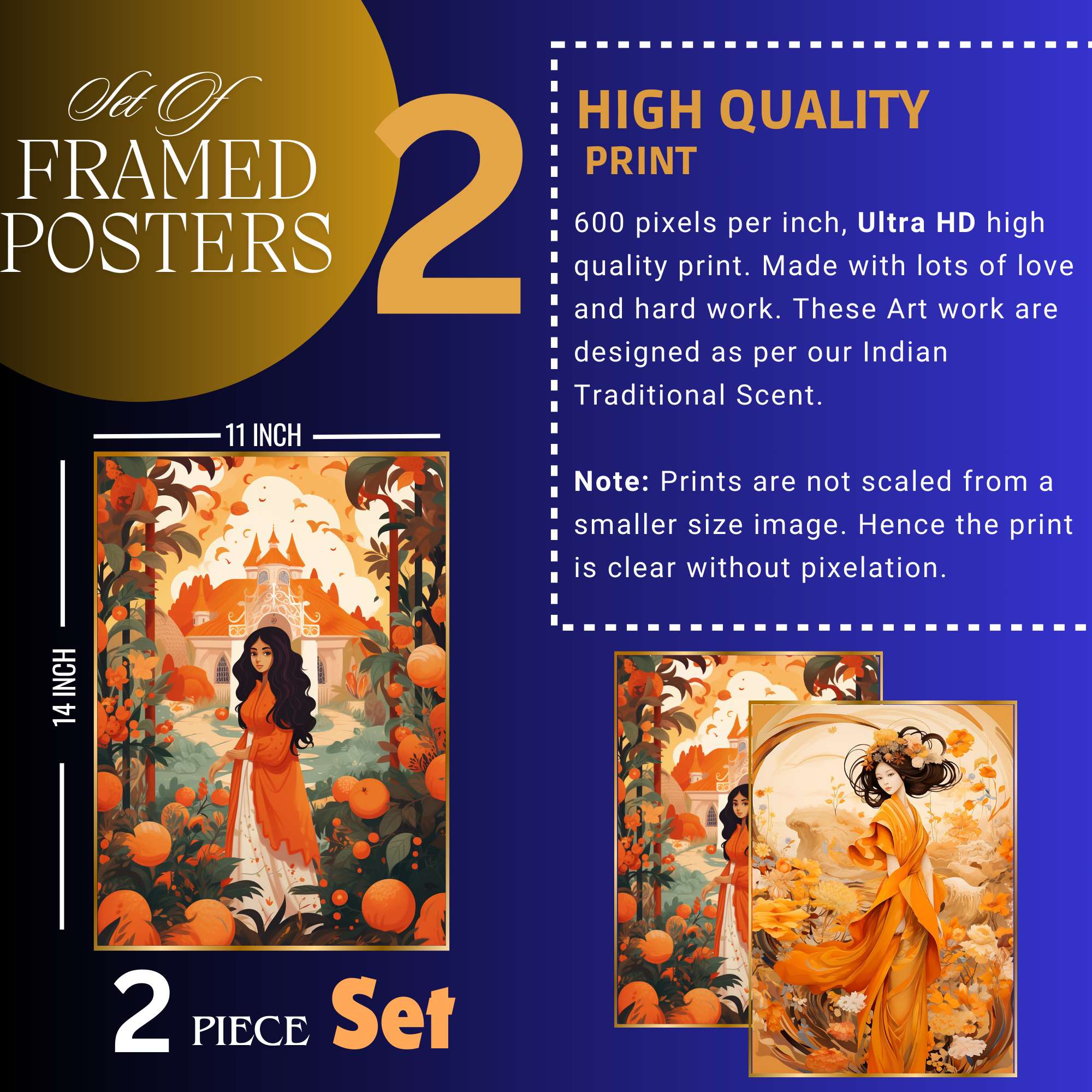 Set of Two Wall Paintings for Wall Dacoration Golden Framed Wall Paintings for Living Room & Bedroom Wall Art for Home Decoration & Office Wall Décor (14x11 inch CH-GD2-20) - Image 3