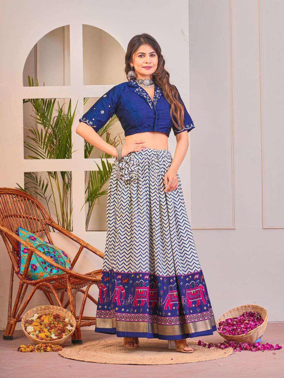 Women's Tussar Silk Patola Print Lehenga Choli Set with Foil Work - Image 18